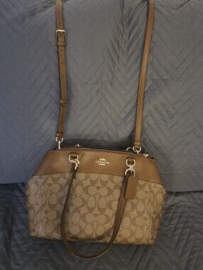 Coach Tan Signature Dome Satchel with Leather Trim/crossbody